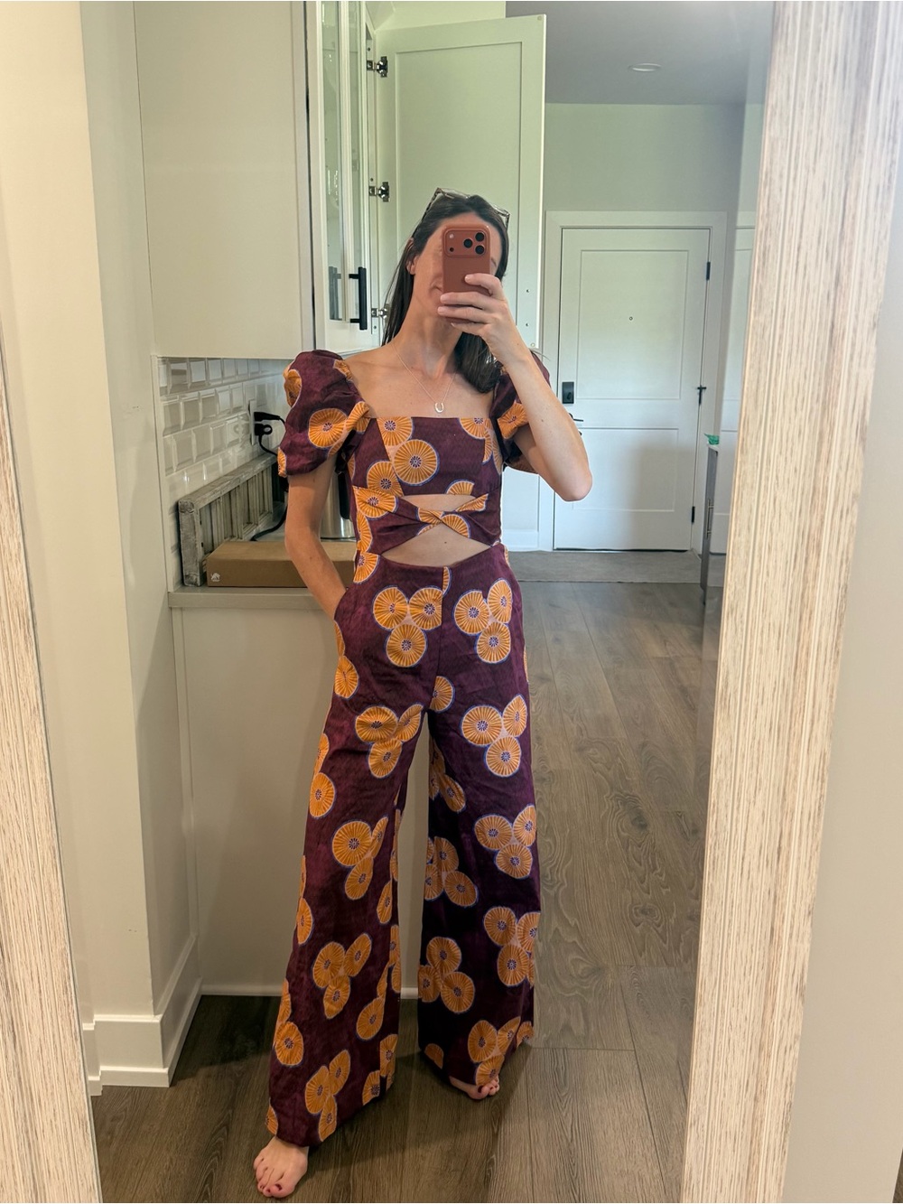 Autumn Adeigbo Burgundy & gold Floral Wide-Leg Nicole Jumpsuit 2
